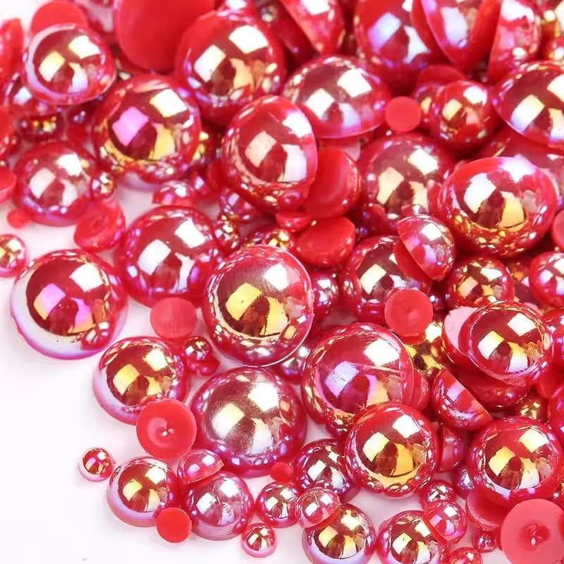 VADQZA 1000PCS Mixed Sizes 3/4/5/6/8/10mm Flatback Half Round Pearls Gems for Crafting, AB Color Pearl Beads Stones for Crafts Jewelry Clothes Shoes Dress Nail Art Making Embellishments (Lt.Siam AB) - Image 1